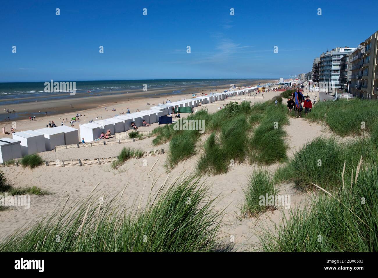 View over sand dunes and beach of North Sea resort Stock Photo