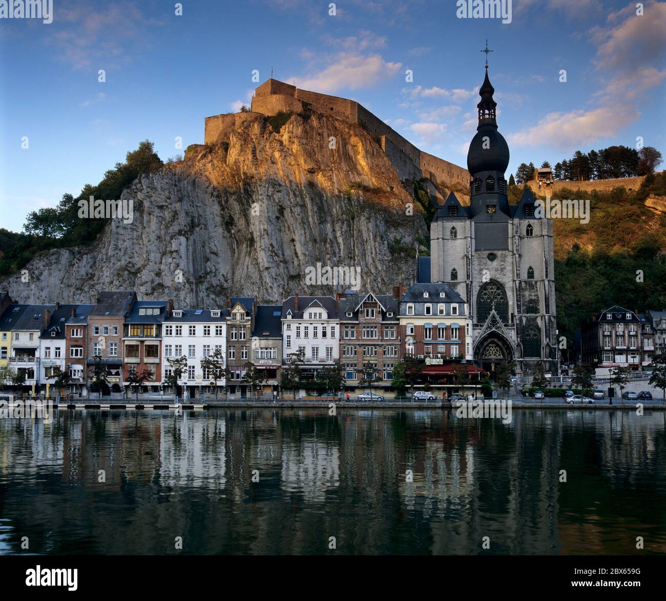 Collegiate church and Citadel on the River Meuse, Dinant, Namur, Belgium Stock Photo