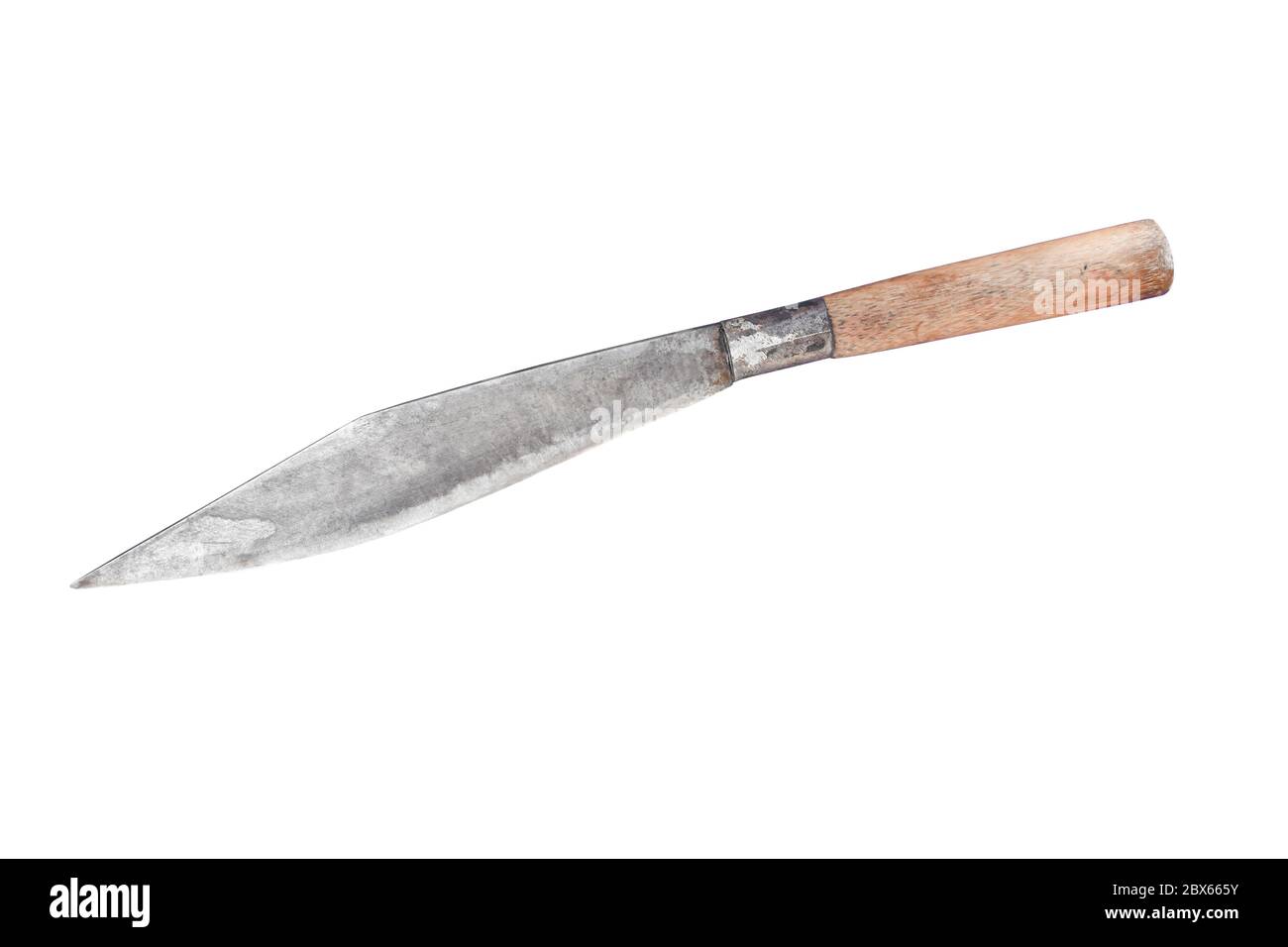 kitchen knife with bamboo handle on a white background. Object with clipping path. Stock Photo