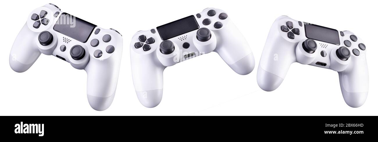 Set of white video game joysticks gamepad isolated on a white ...