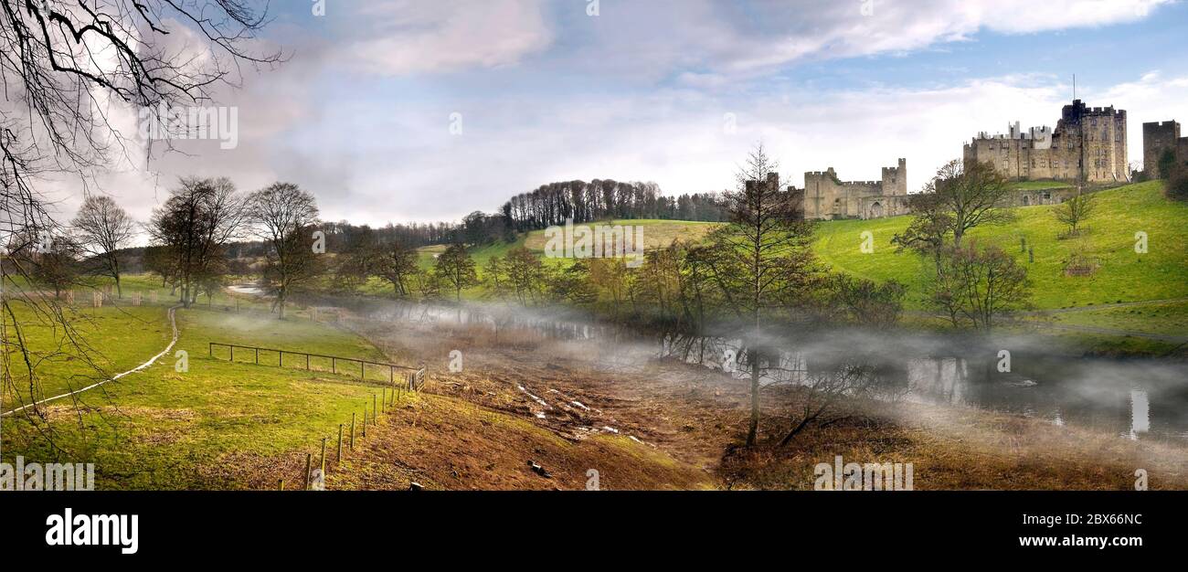 Alnwick Castle (panorama), Northumberland Stock Photo
