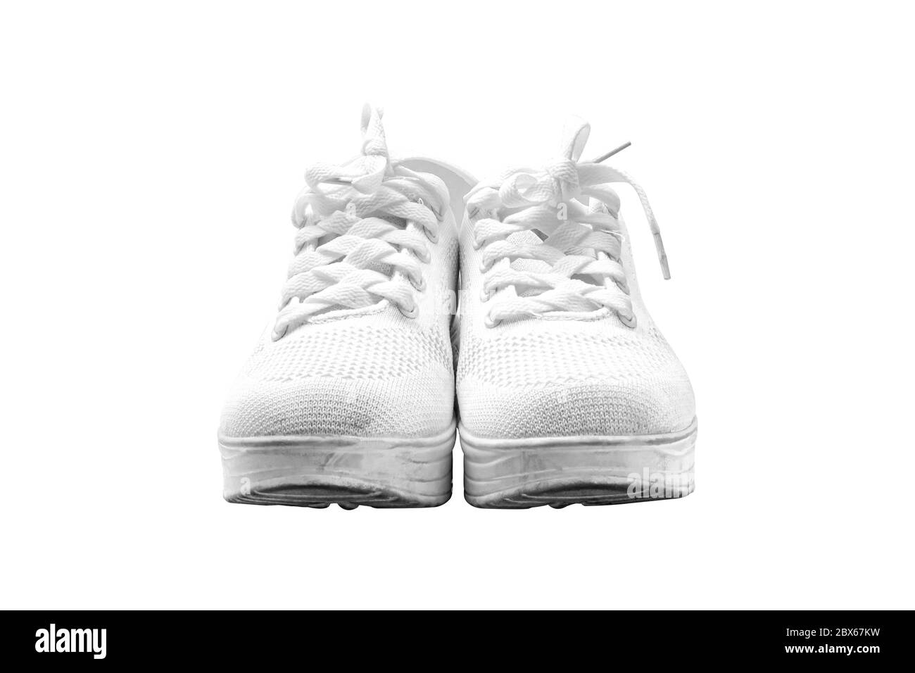 Dirty white sneaker Isolated on white background with clipping path. Stock Photo