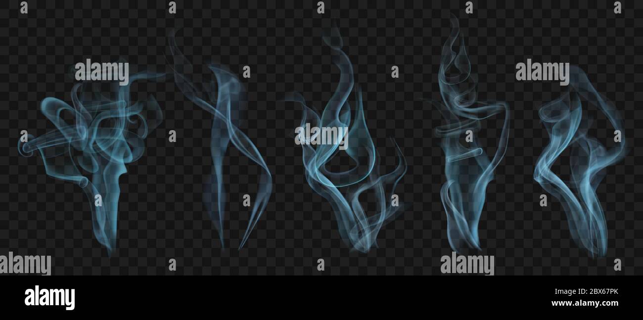 Set of realistic transparent smoke or steam in light blue colors, for ...
