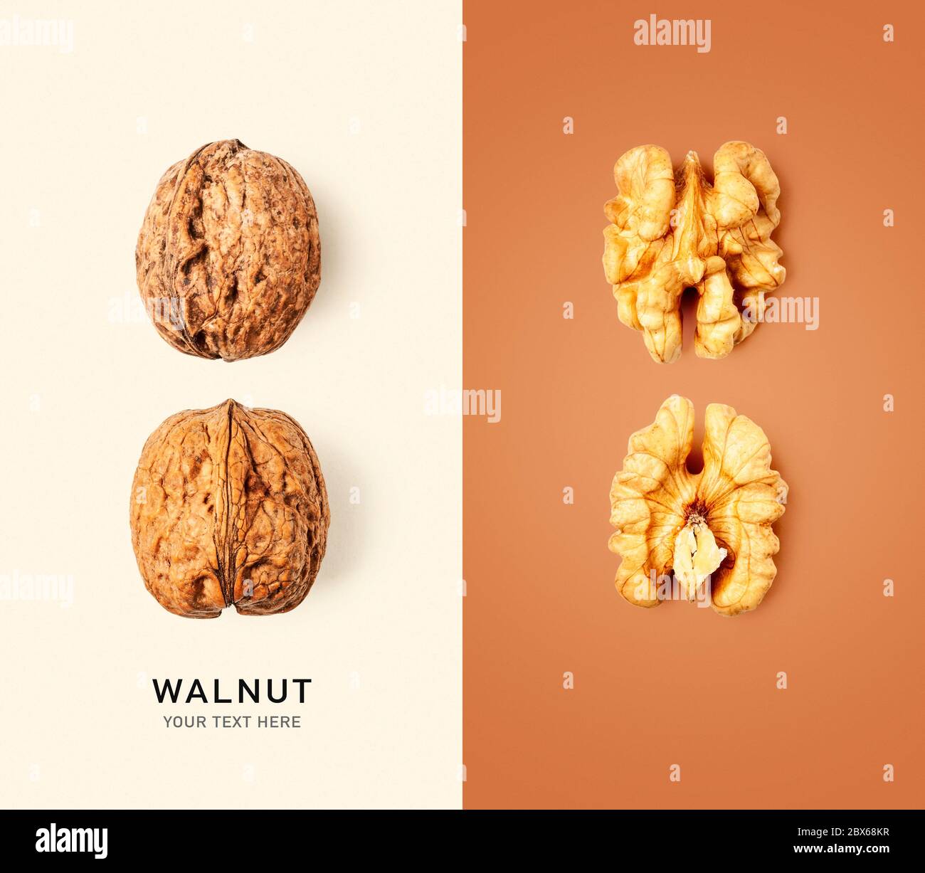 Fresh walnut fruit, creative layout. Healthy eating and food concept ...