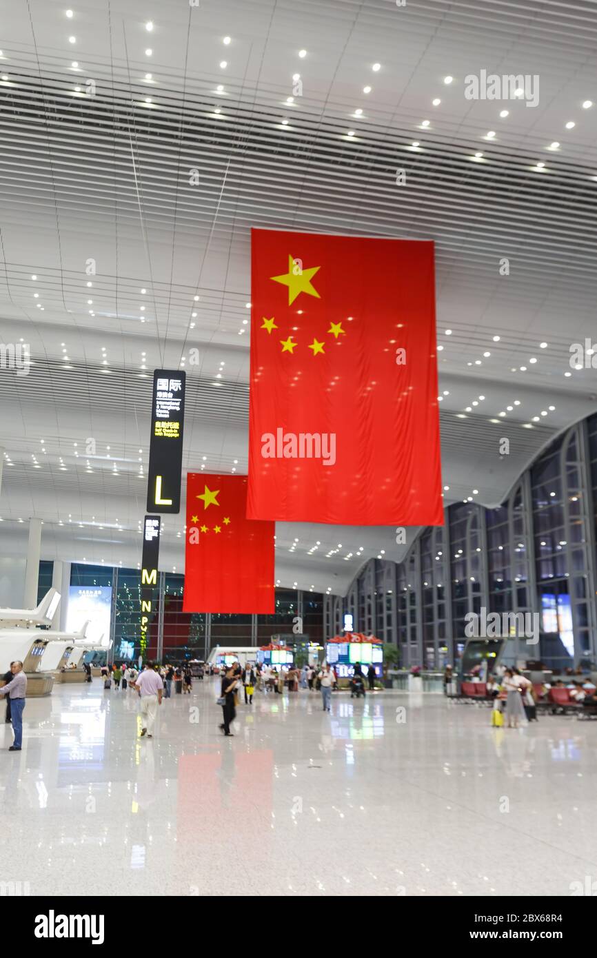 Guangzhou, China - September 23, 2019: Terminal 2 at Guangzhou Baiyun airport (CAN) in China. Stock Photo