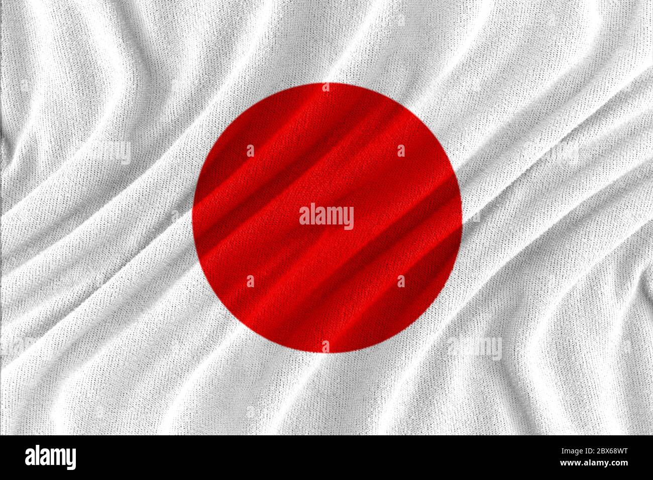Fabric wavy texture national flag of japan. Stock Photo