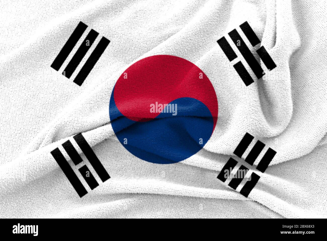 Fabric wavy texture national flag of South Korea. Stock Photo