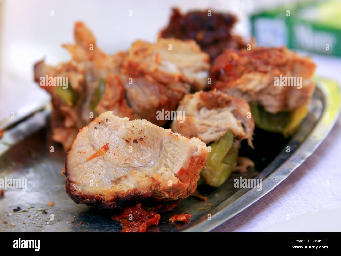 Grilled meat prepared in a traditional greek dish Stock Photo