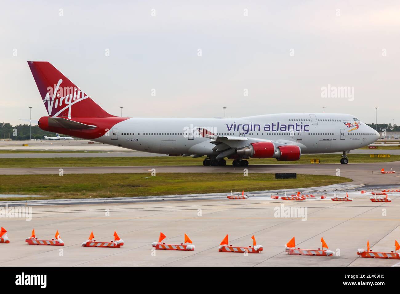 Orlando, Florida - April 7, 2019: Virgin Atlantic Boeing 747-400 airplane at Orlando International airport (MCO) in Florida. Boeing is an American air Stock Photo