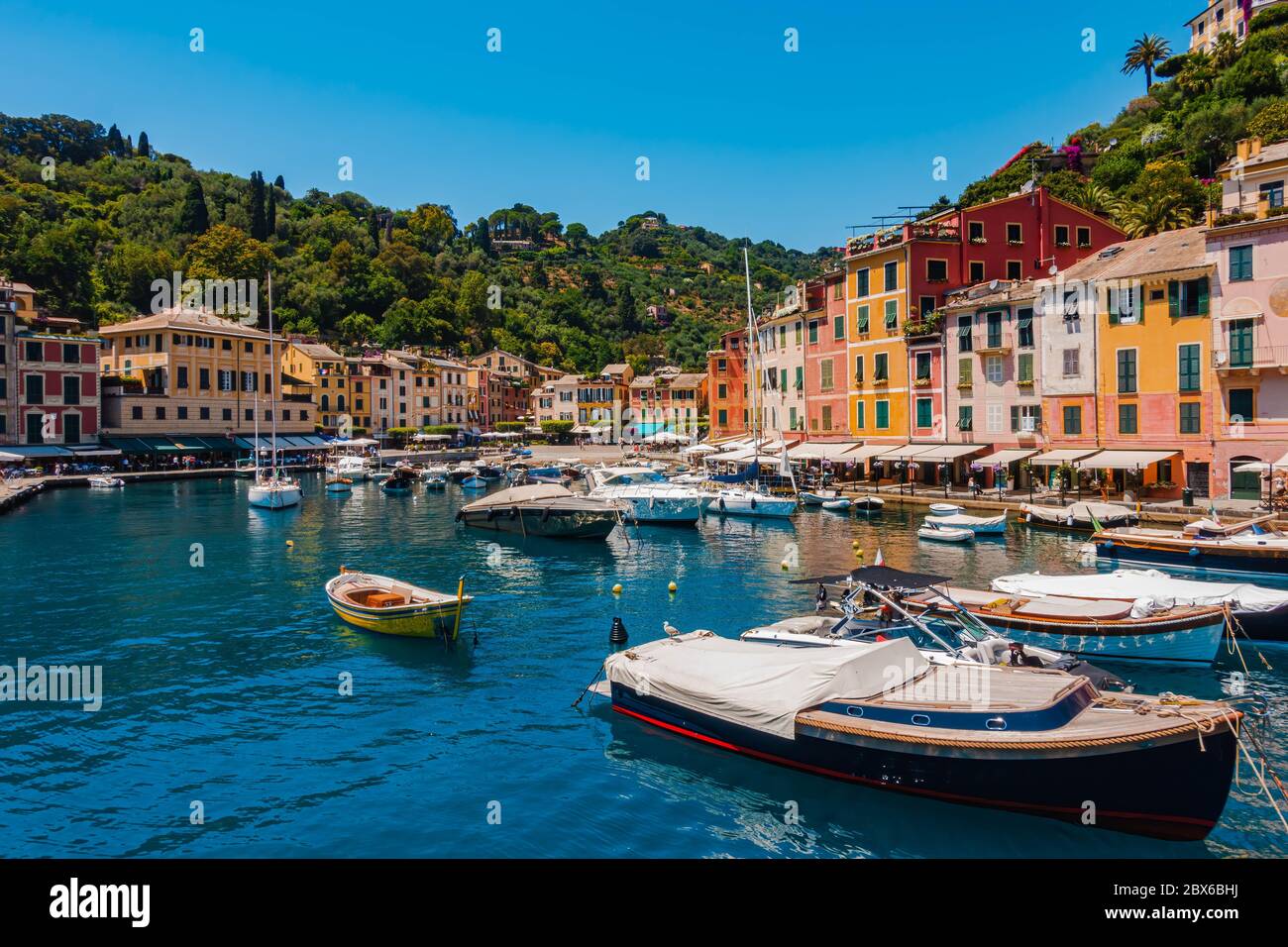View from the sea of italian city Portofino in Liguria, Italy Stock Photo