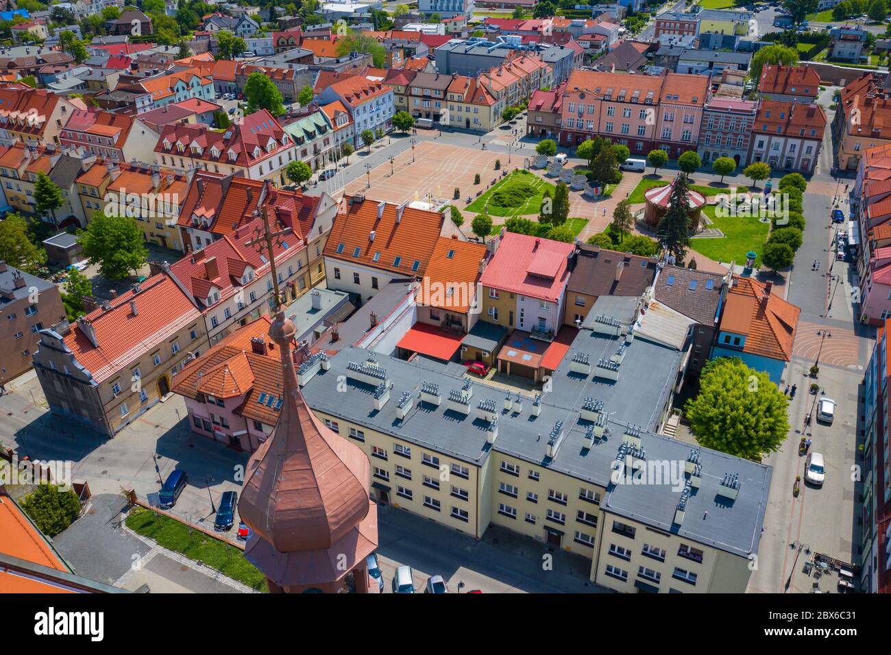 Aerial view of central square in Zory. Upper Silesia. Poland. Stock Photo