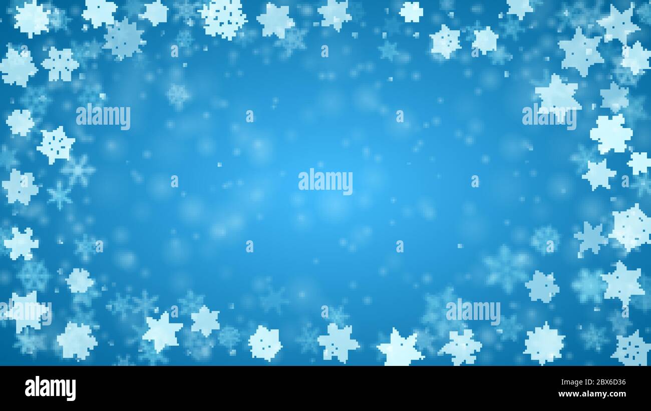 Christmas background of complex blurred and clear falling snowflakes in ...