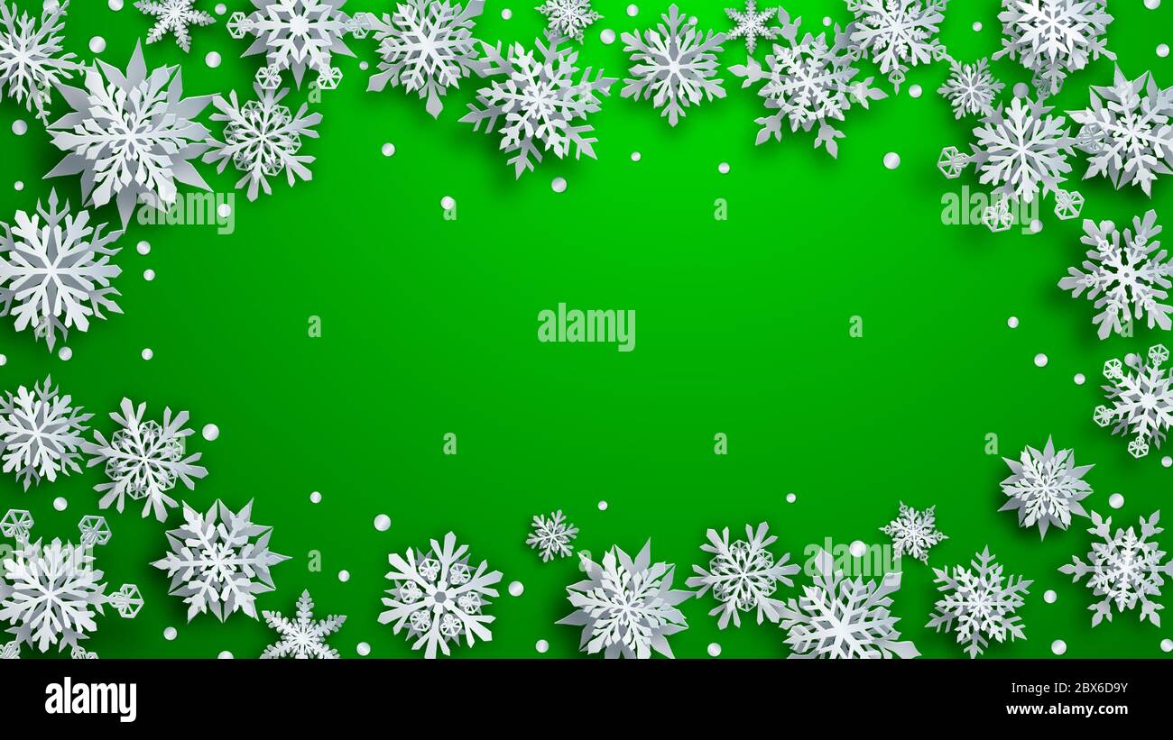 Christmas illustration of white complex paper snowflakes with soft ...