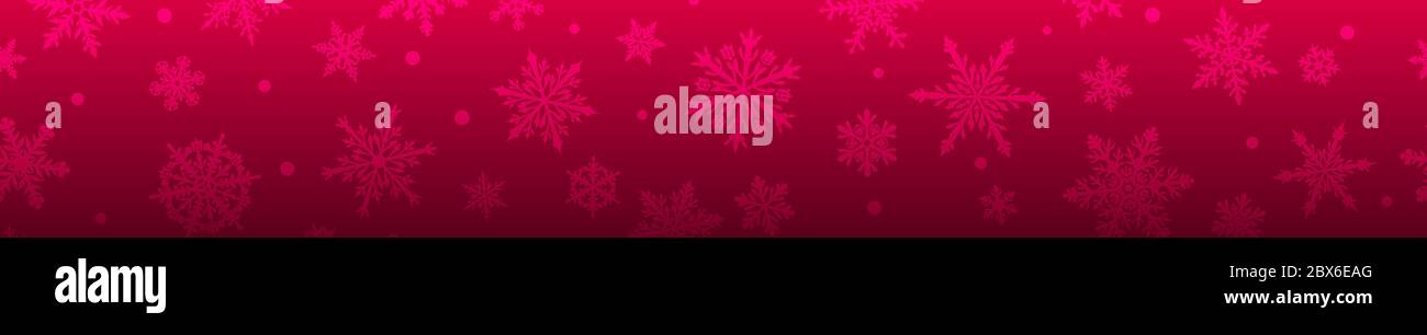 Christmas banner of complex big and small snowflakes in red and purple colors. With horizontal repetition Stock Vector