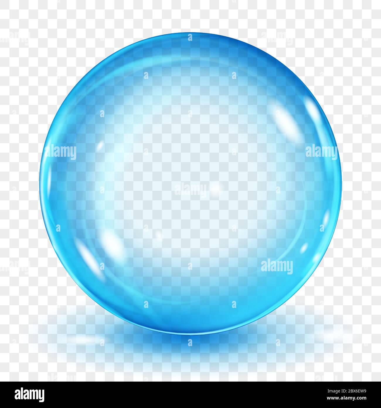 Big translucent light blue sphere with glares and shadow on transparent background. Transparency only in vector format Stock Vector