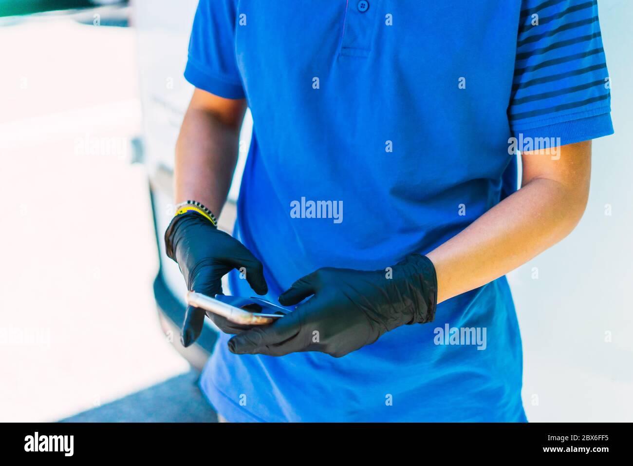 working with the mobile Stock Photo