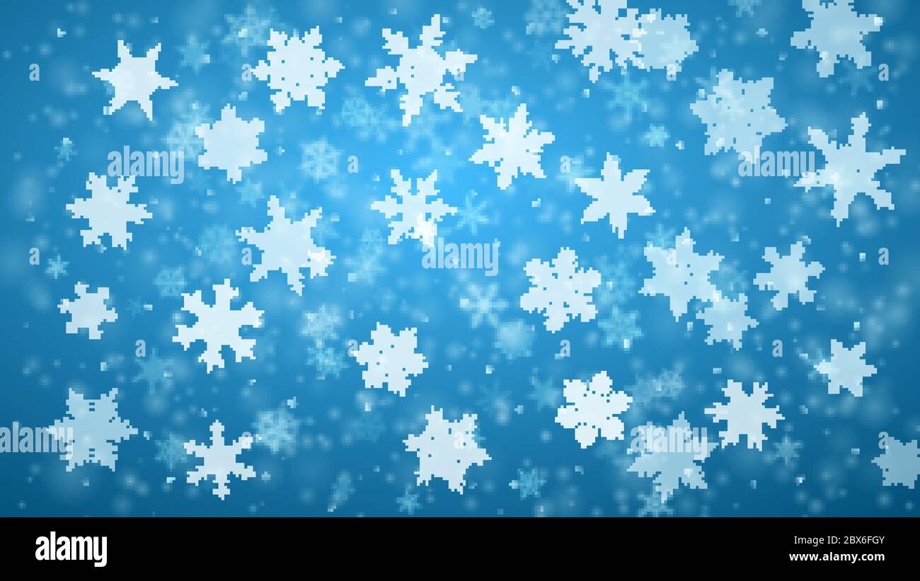 Christmas background of complex blurred and clear falling snowflakes in ...