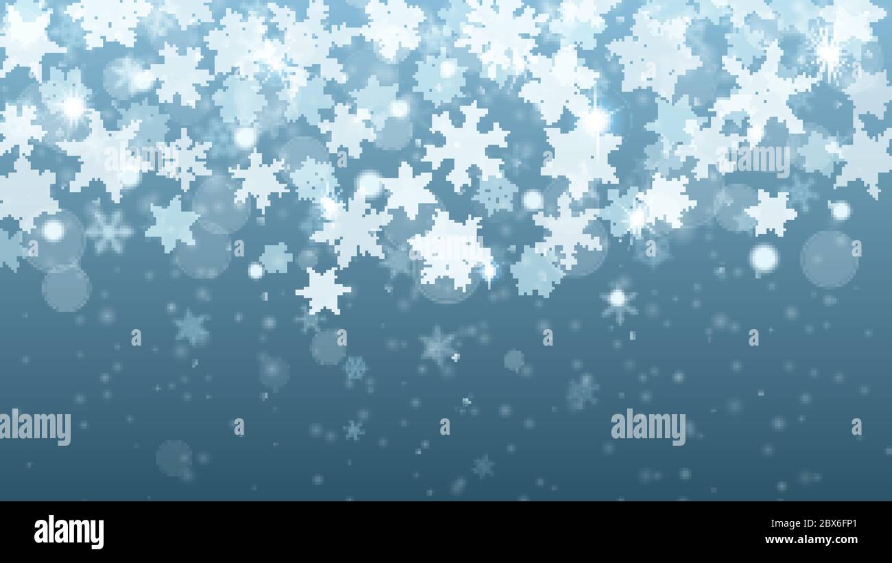 Christmas background of complex blurred and clear falling snowflakes in ...