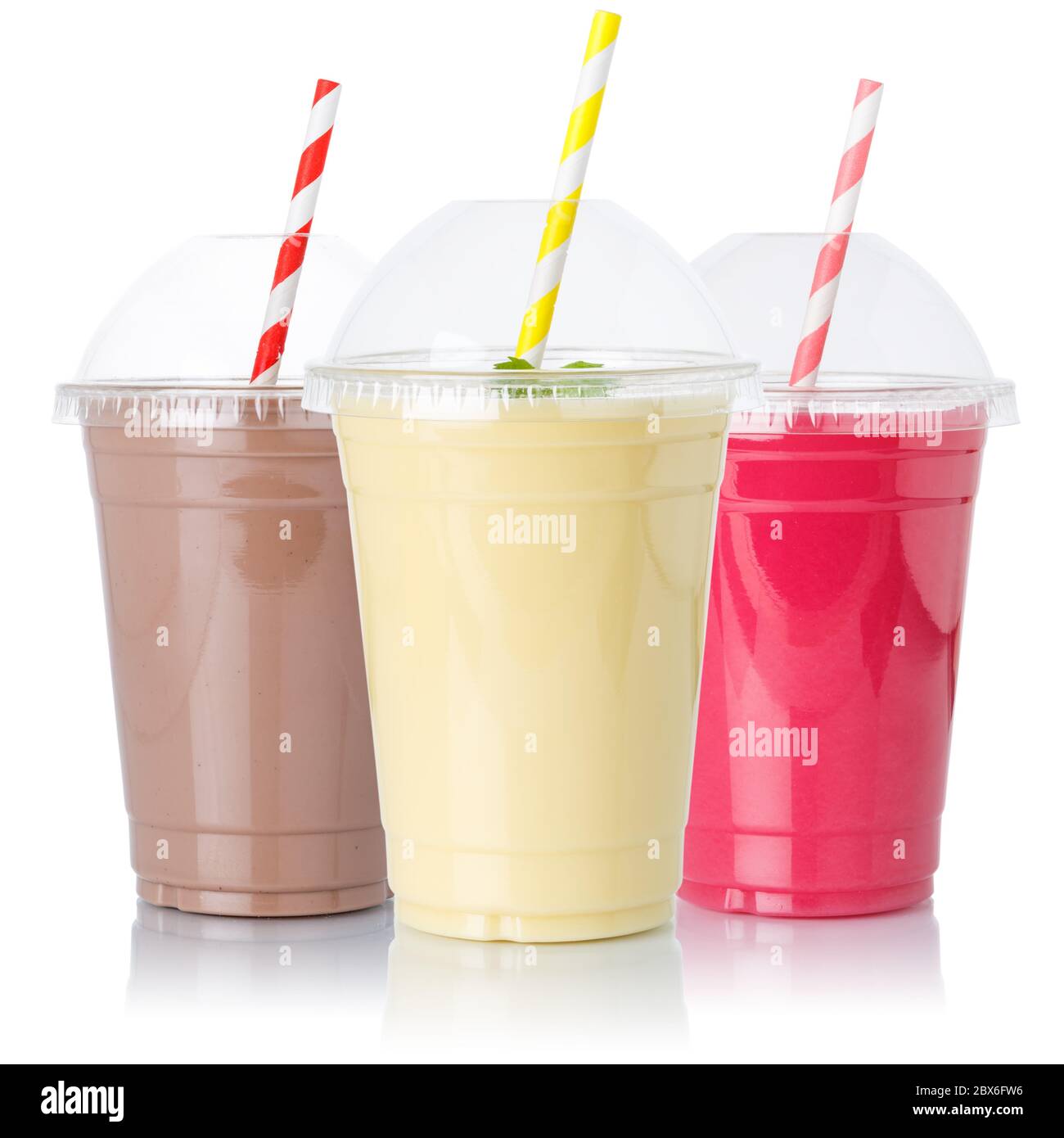 Chocolate vanilla strawberry milk shake milkshake collection straw in a cup  isolated on a white background Stock Photo - Alamy