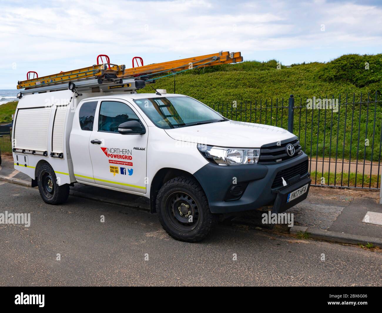 A Toyota Hilux 4x4 truck owned by Northern Powergrid resposible for maintenance of the electrical power distribution system in Northern England equipp Stock Photo