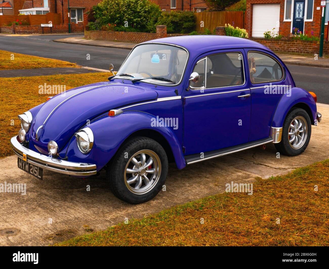 A 1972/73 registered dark blue Volkswagen beetle car in  North Yorkshire Stock Photo