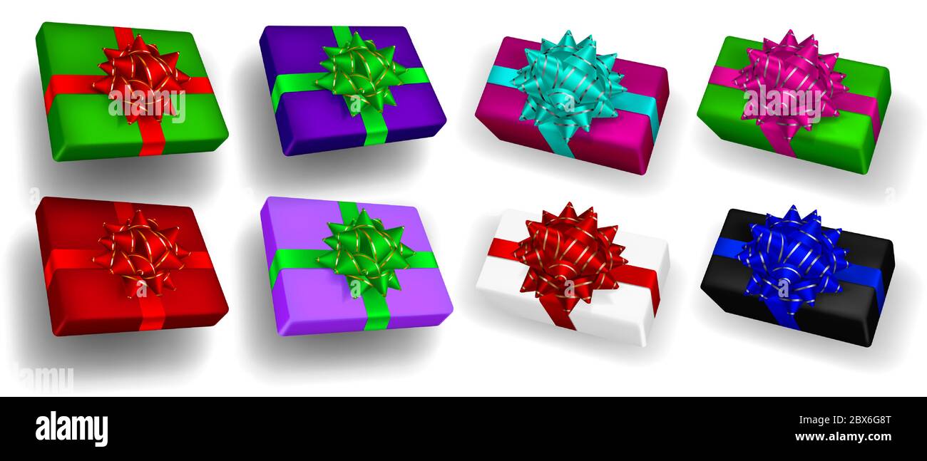 Set of multicolored gift boxes with ribbons, bows and shadows Stock ...