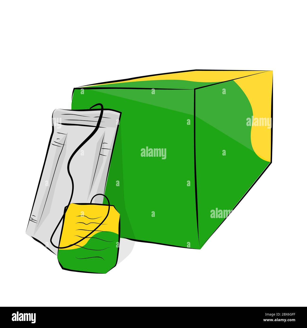 Vector Hand Draw Sketch, Mockup Blank Instant Tea Bag and Box, Isolated