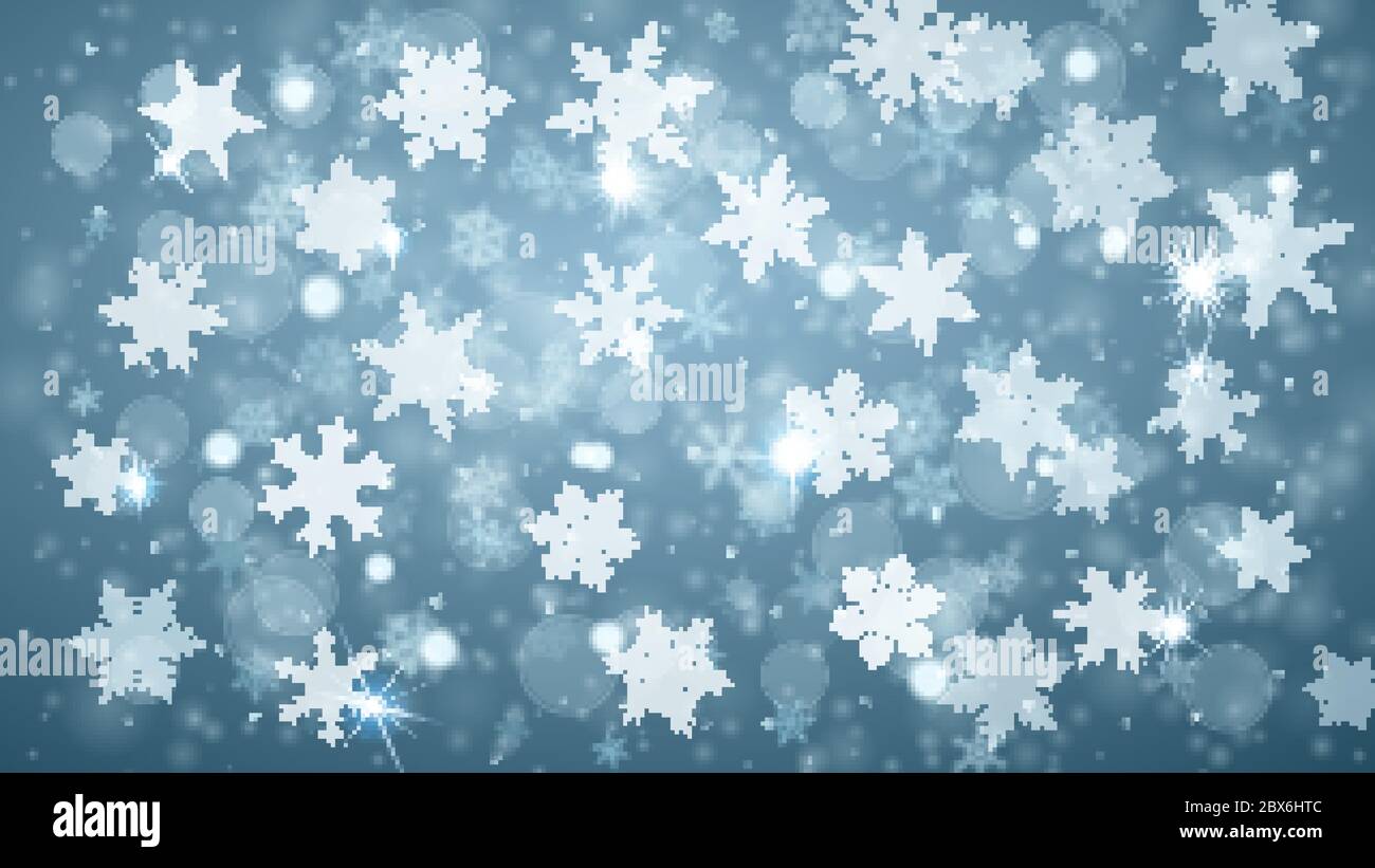 Christmas background of complex blurred and clear falling snowflakes in ...