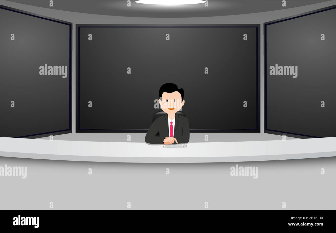 Table And Chair In News Studio Room With The Green Background Stock Vector Image Art Alamy