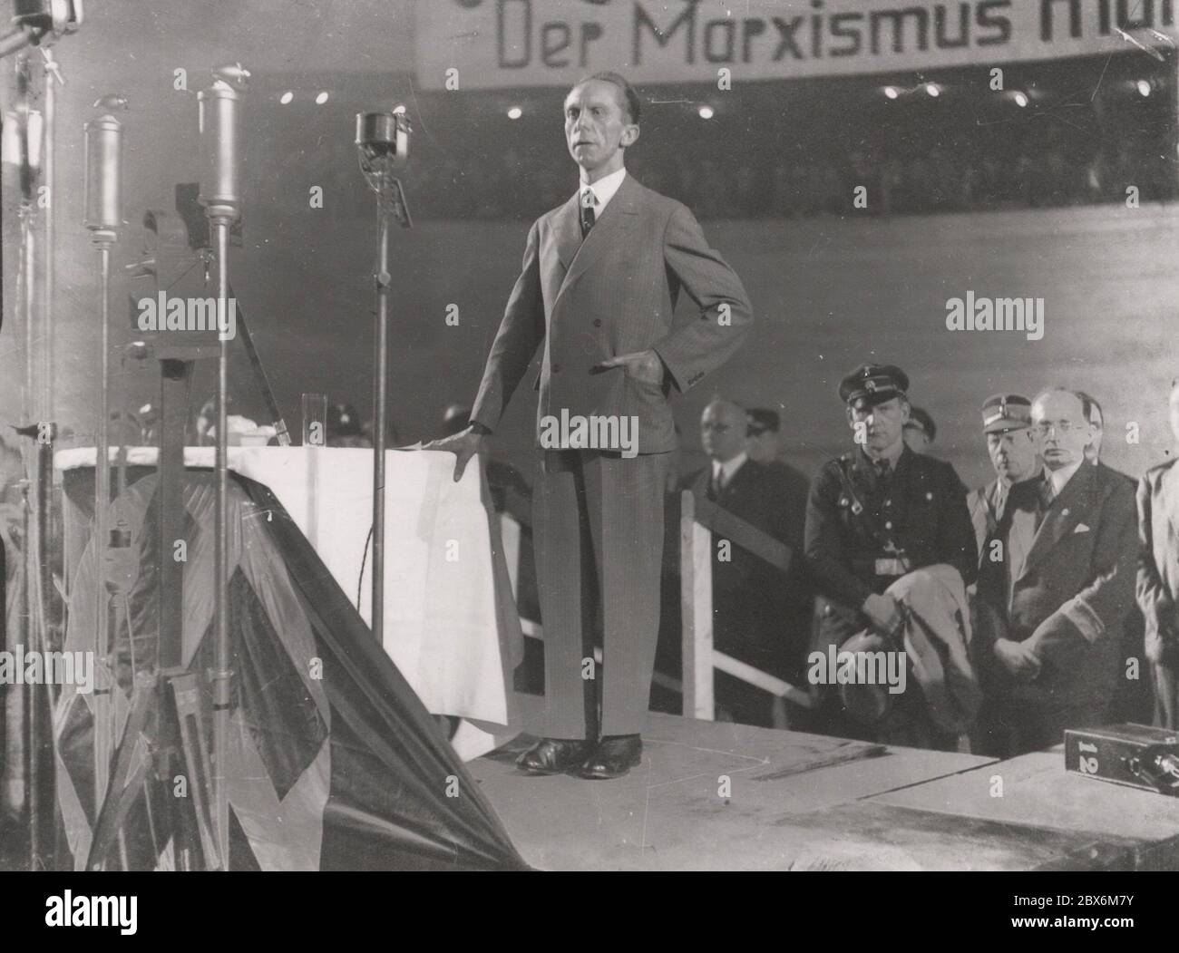 Goebbels at a speech in the Sportpalast Berlin. Heinrich Hoffmann Photographs 1933 Adolf Hitler's official photographer, and a Nazi politician and publisher, who was a member of Hitler's intimate circle. Stock Photo