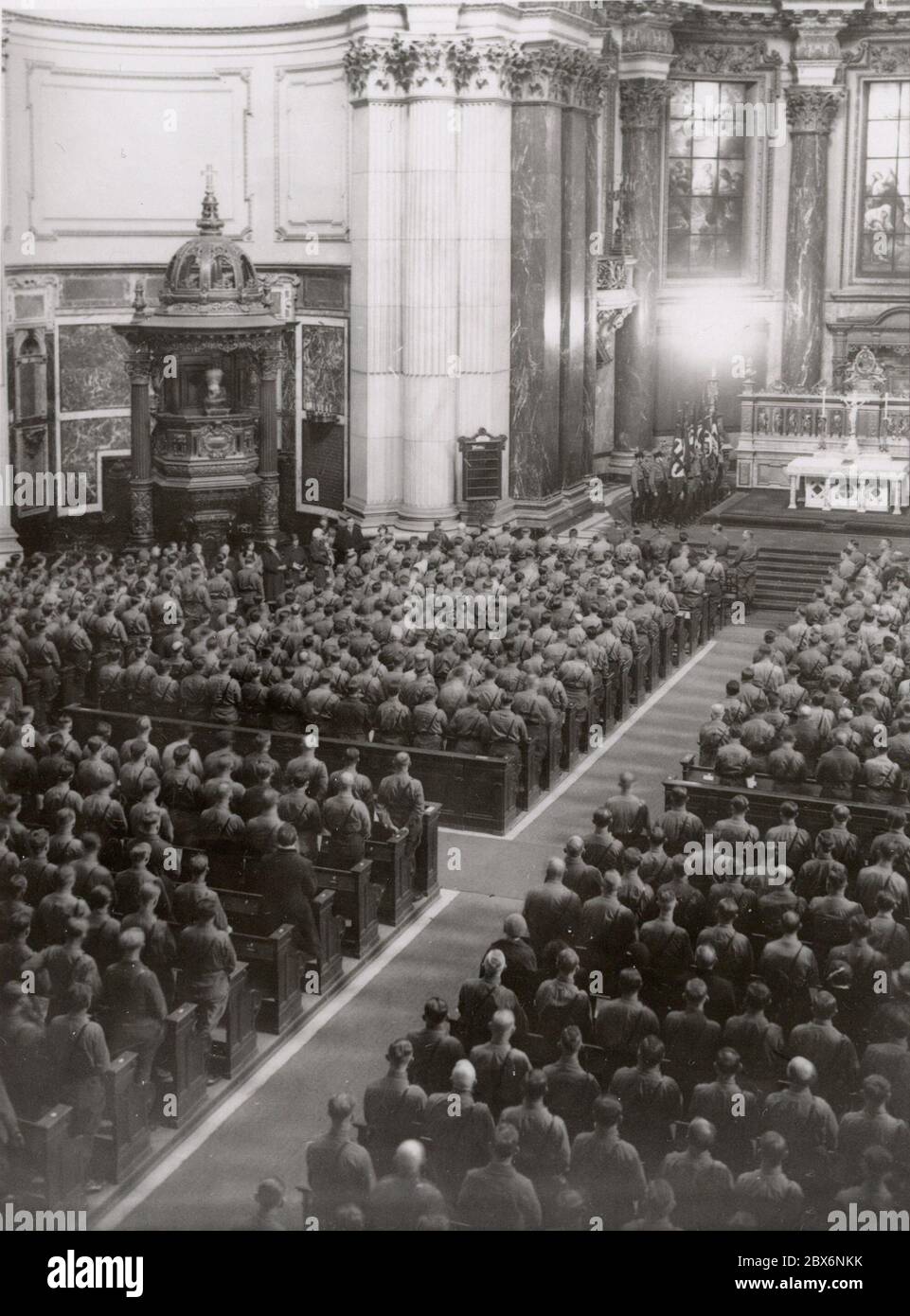 SA service in the Berlin Cathedral - Dr. Goebbels and Prince Aug. Wilhelm leaving the Rirche. Heinrich Hoffmann Photographs 1933 Adolf Hitler's official photographer, and a Nazi politician and publisher, who was a member of Hitler's intimate circle. Stock Photo