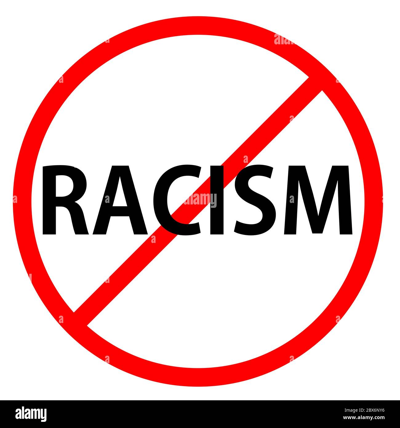Text RACISM is in red circle With red line projected through the circle. Stop RACISM. Text is in traffic sign. Isolated on white background. Stock Photo