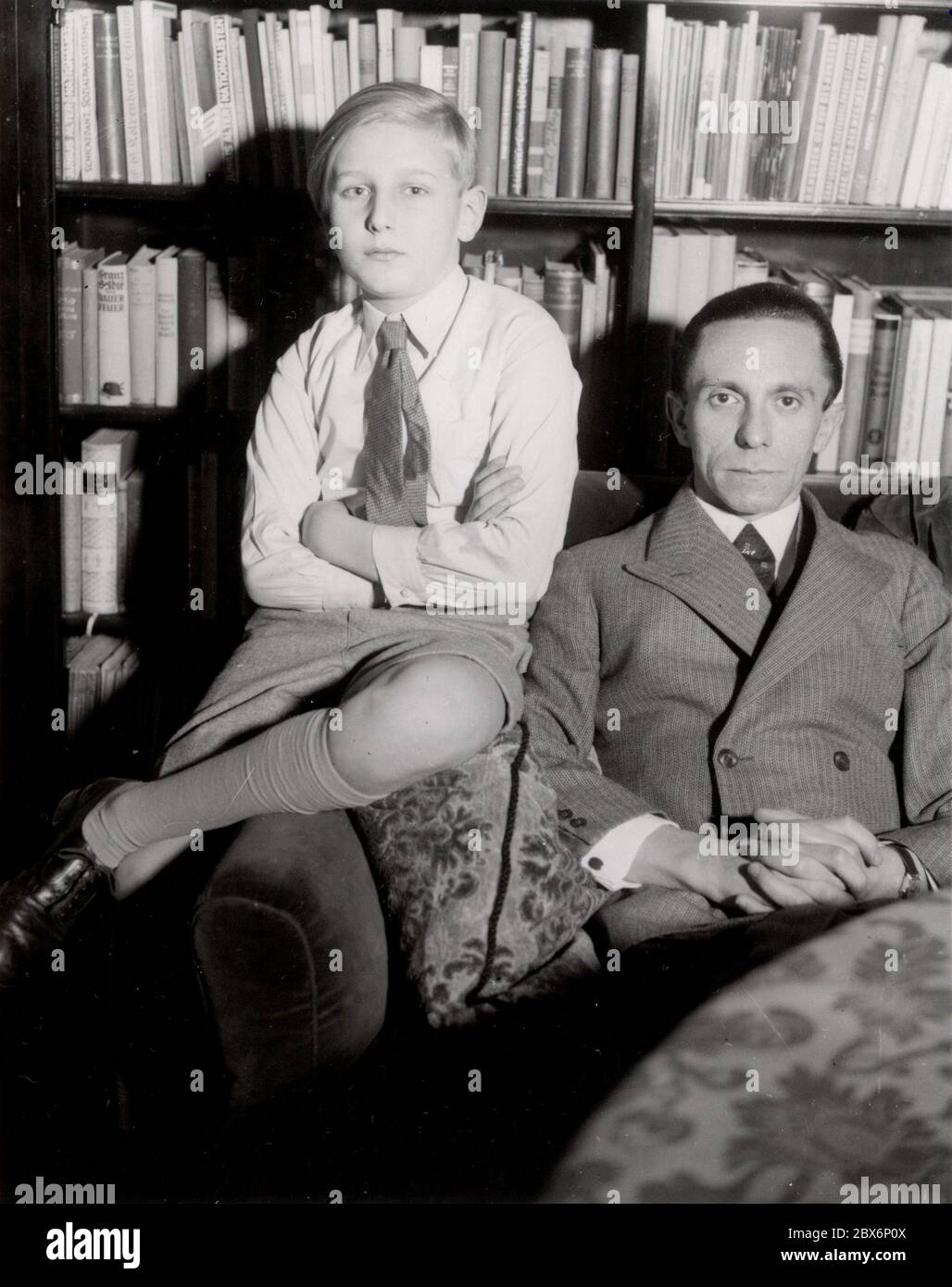 Goebbels, Dr. Josef with his son from his first marriage. Heinrich Hoffmann Photographs 1933 Adolf Hitler's official photographer, and a Nazi politician and publisher, who was a member of Hitler's intimate circle. Stock Photo