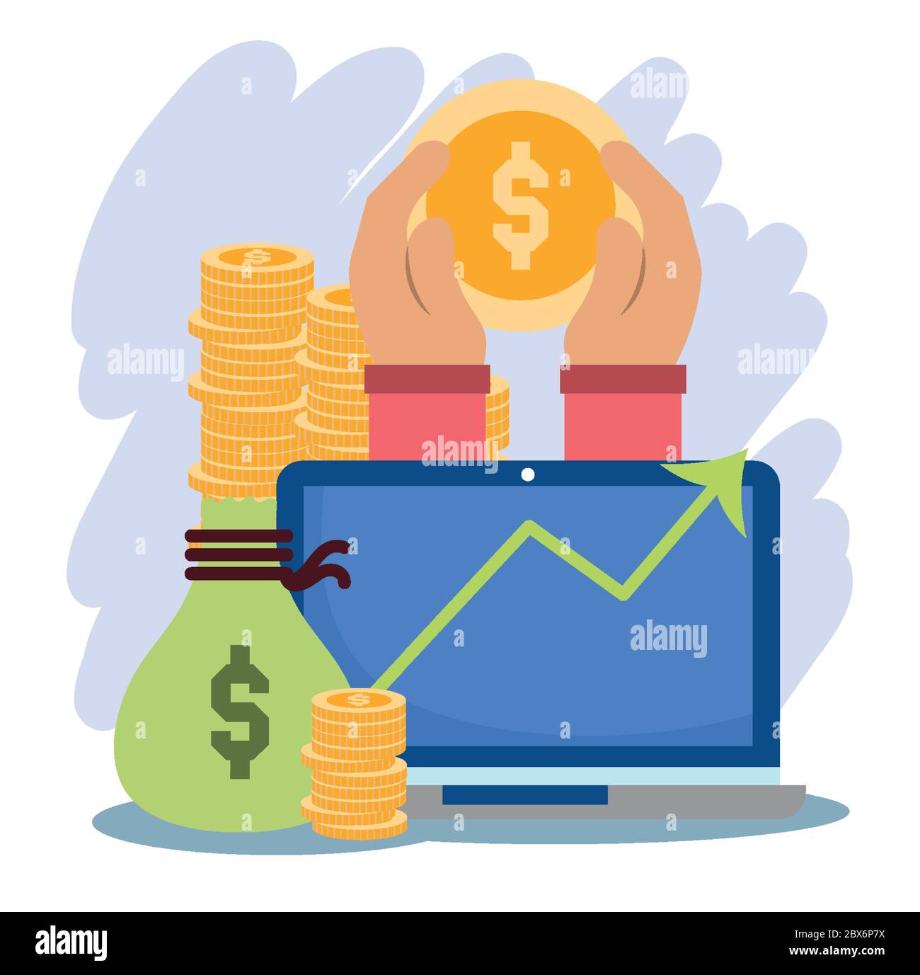 Online Payment Laptop Coins Money Bag Profit Ecommerce Market