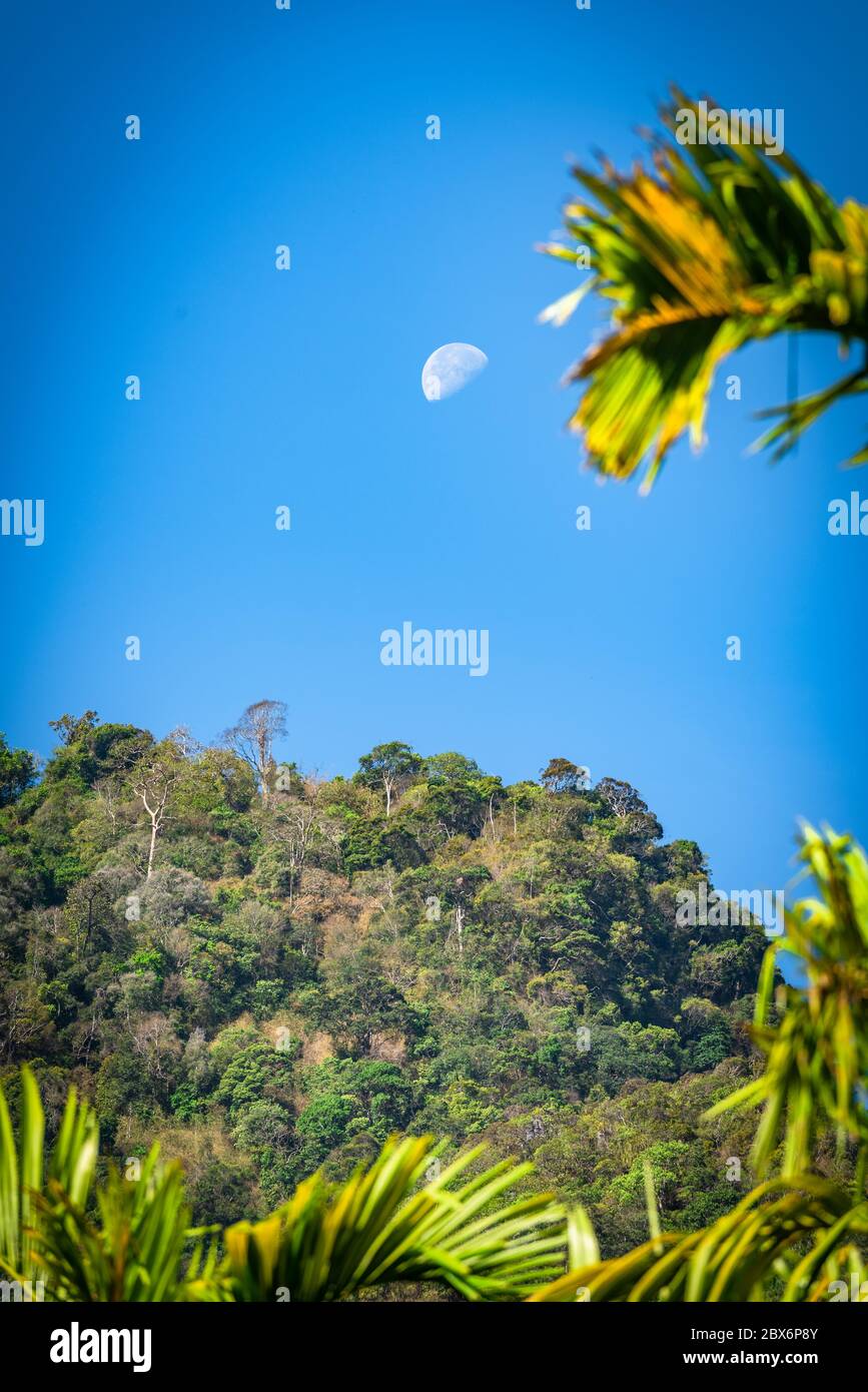 Moon on a mountain Thailand Stock Photo