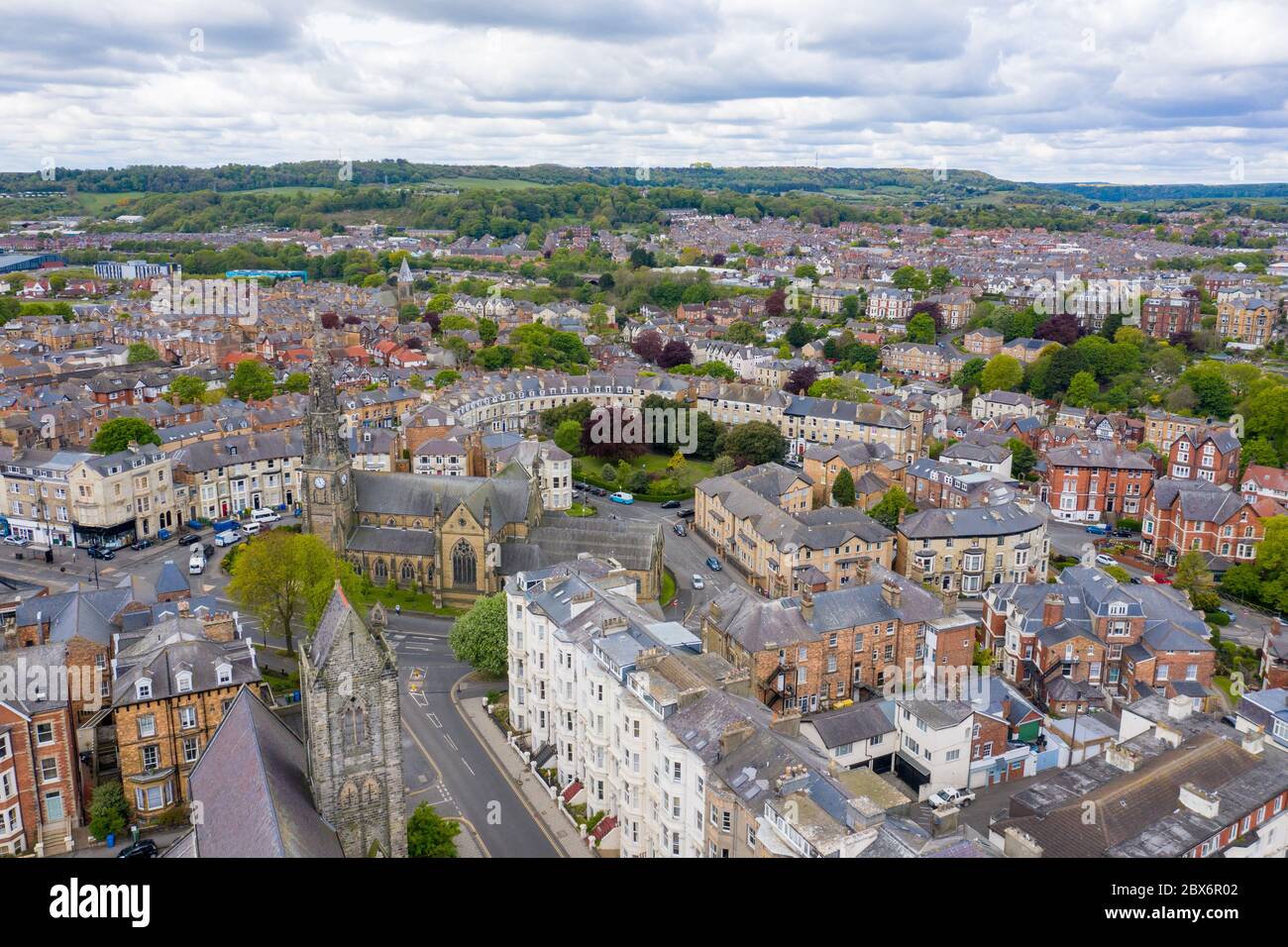 Aerial photo of the town centre of Scarborough in East Yorkshire in the