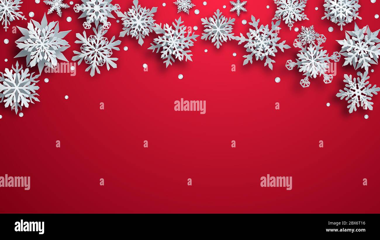 Christmas illustration of white complex paper snowflakes with soft ...