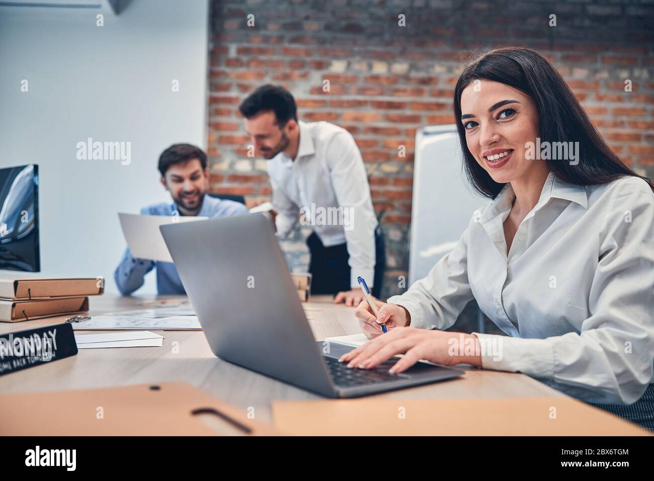Young colleagues working on startup project in modern office Stock Photo