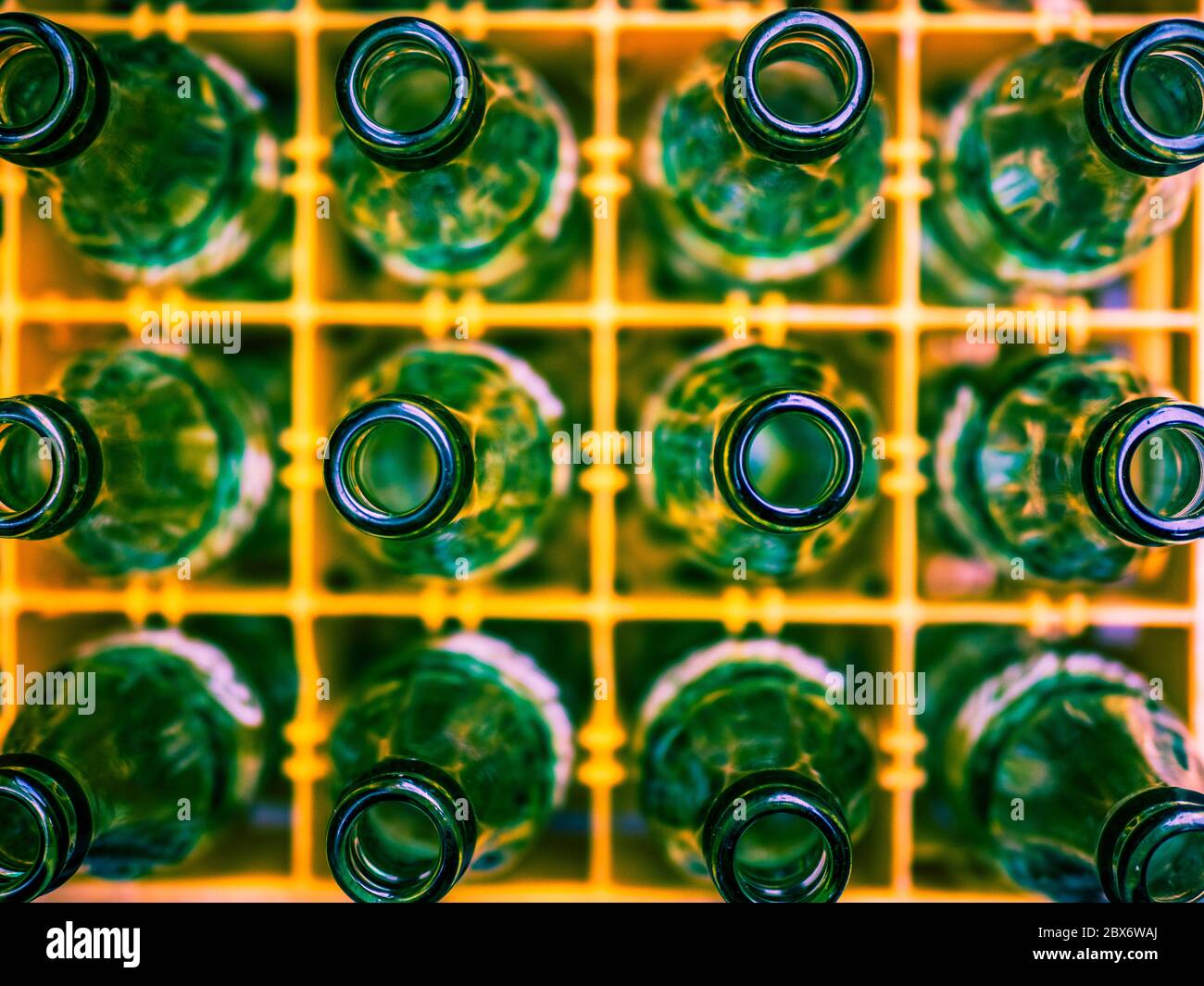 Coca Cola bottles - used classic Coke bottles ready for collection and recycling Stock Photo