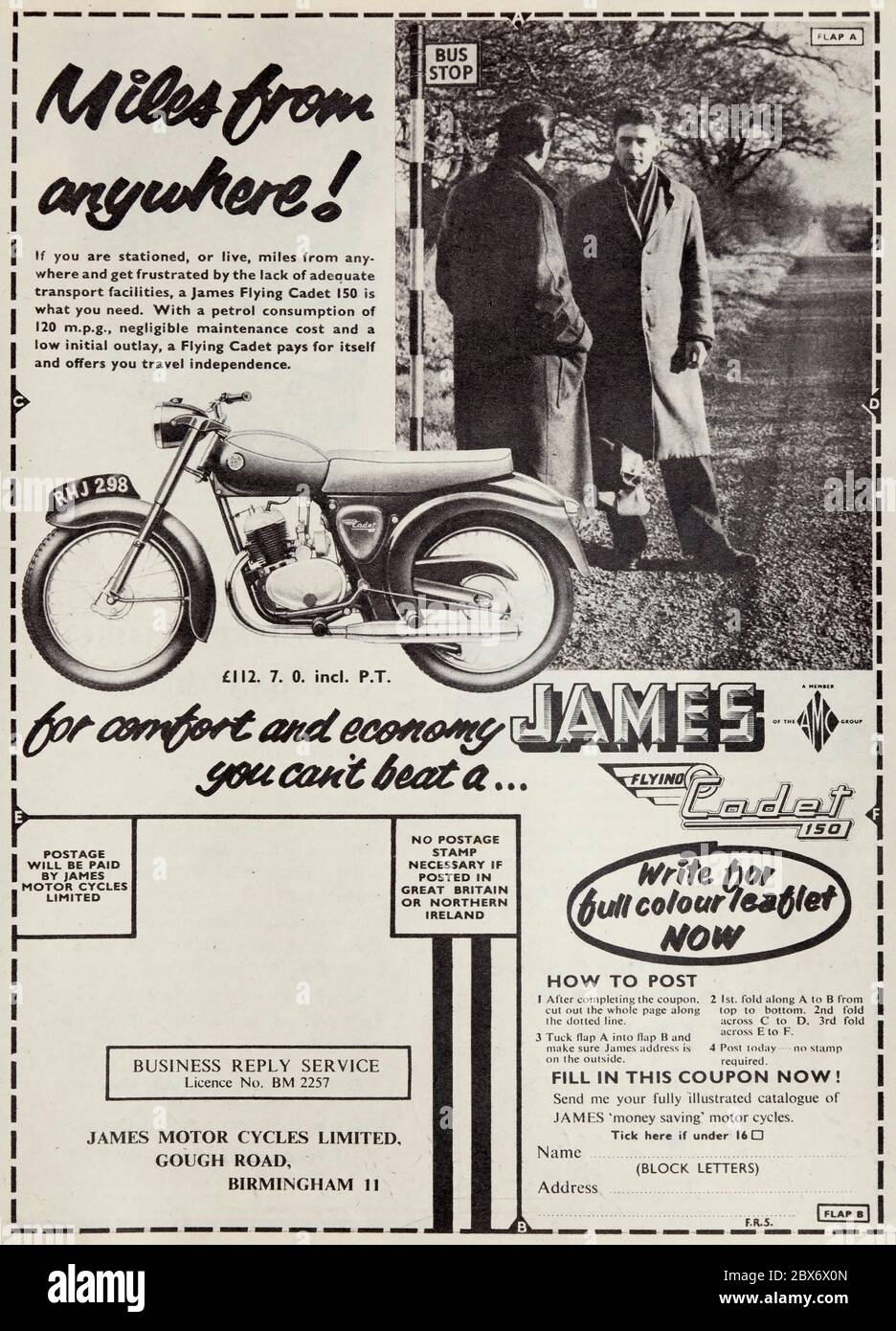 Vintage advertisement for the British James Flying Cadet 150cc