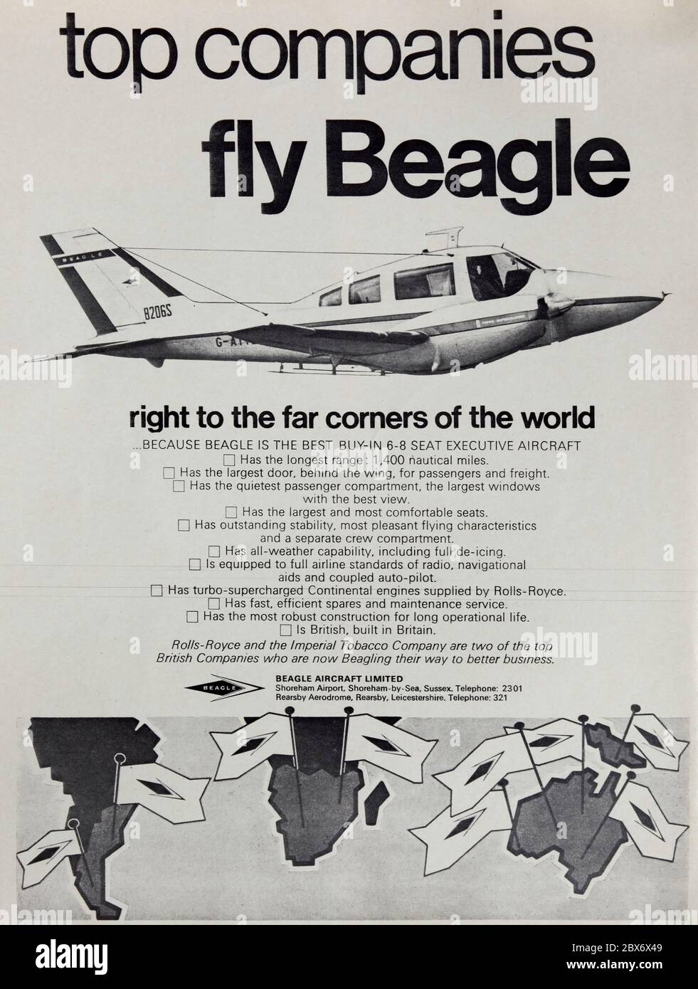 Vintage advertisement for Beagle light aircraft. Stock Photo