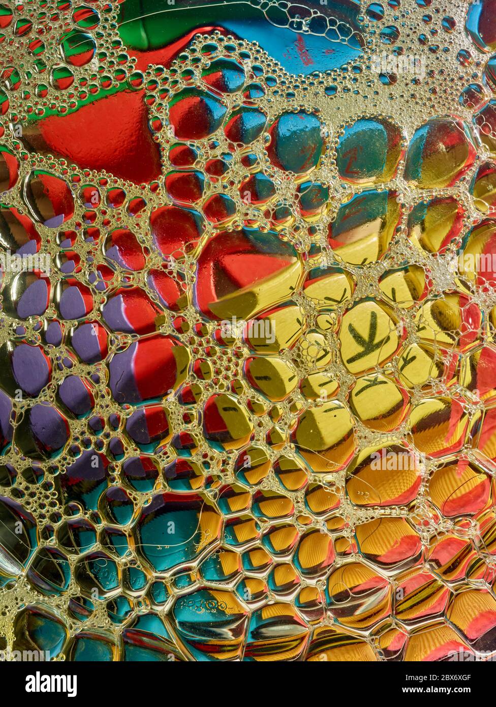 Abstract colourful still-life of bubbles and the patterns and ...