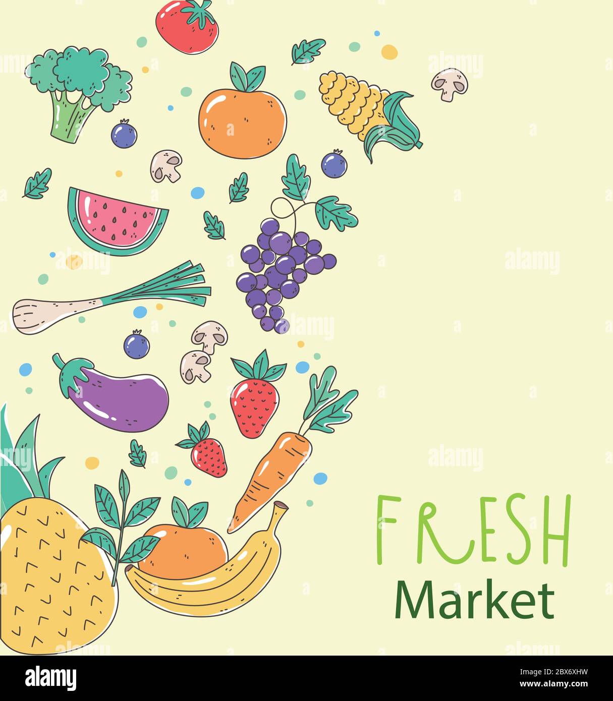 fresh market organic healthy food with fruits and vegetables poster ...