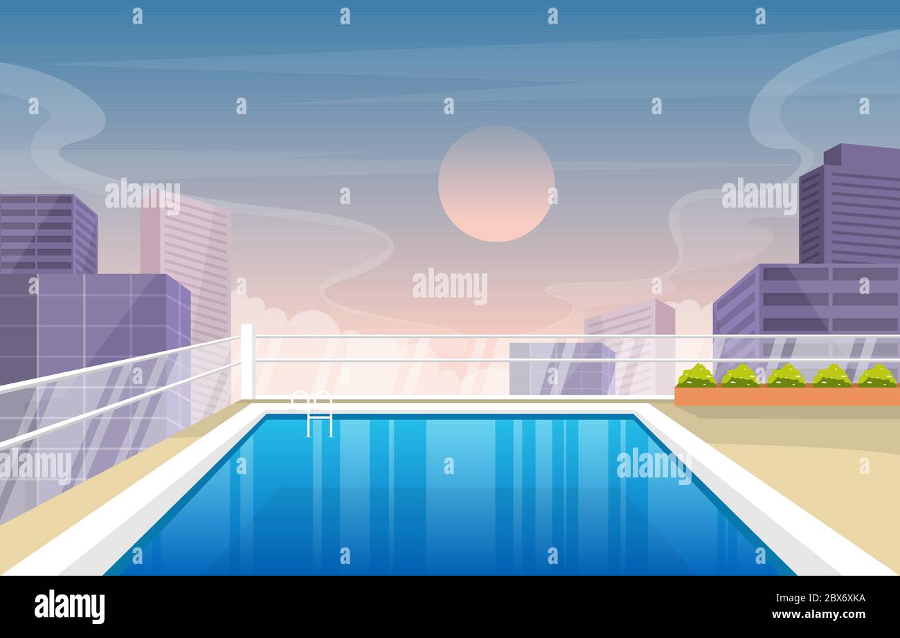 Water Outdoor Swimming Pool Hotel City Relax View Illustration Stock Vector