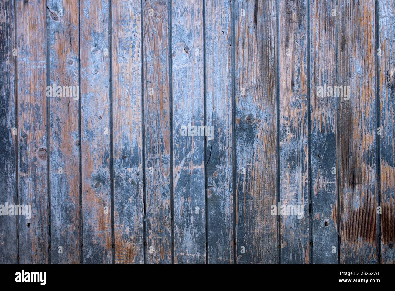 Background of Old blue wooden wall, wood texture, grunge wood panels. Stock Photo