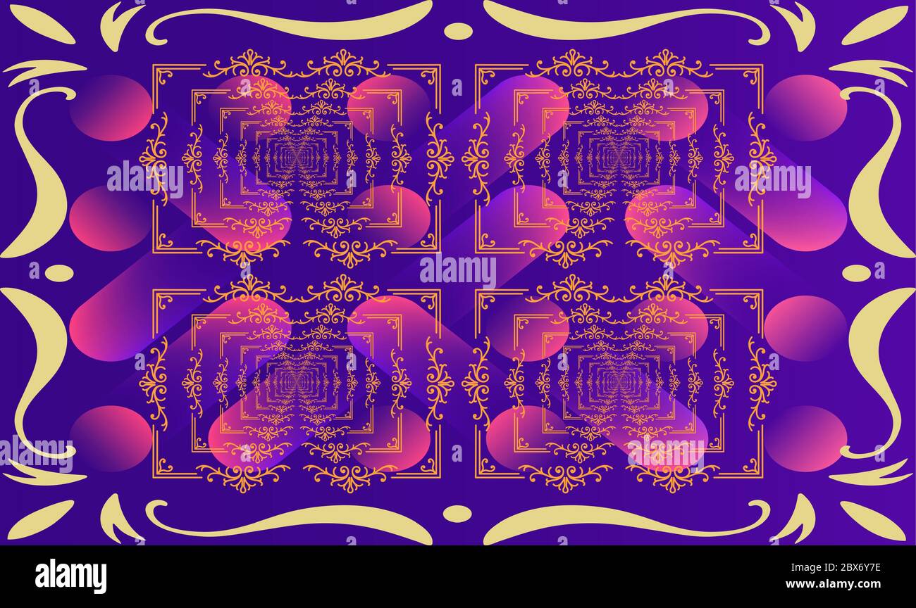 digital textile design of art with border Stock Vector