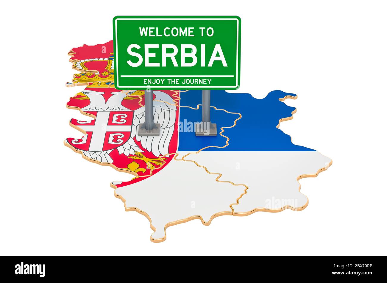 Billboard welcome to serbia on serbian map 3d rendering isolated on