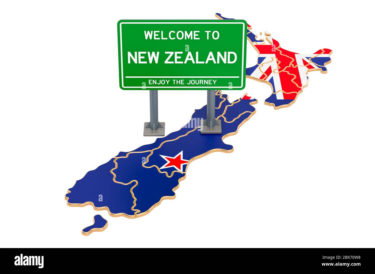 Billboard to New Zealand on New Zealand map, 3D rendering