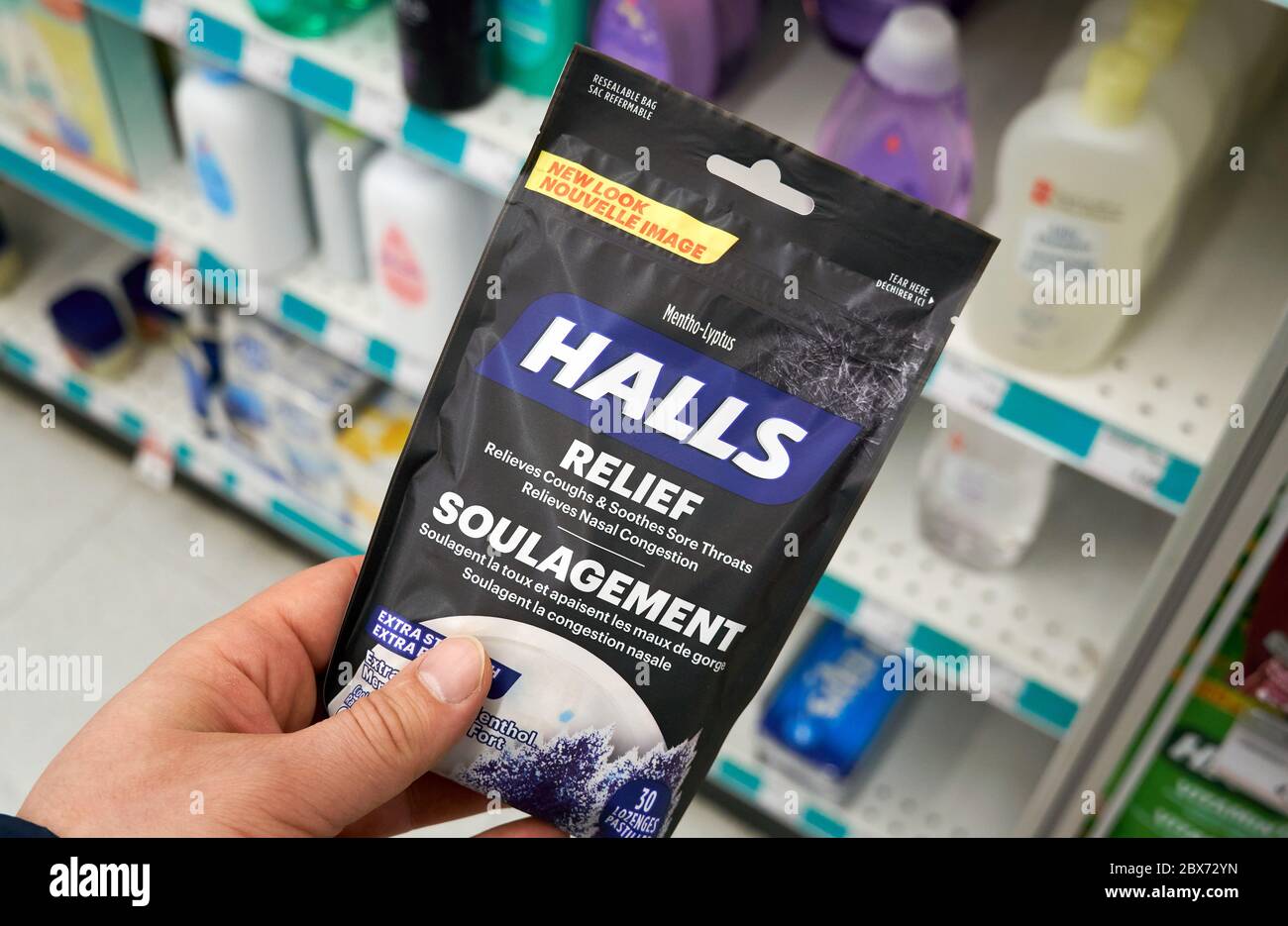 Montreal, Canada May 03, 2020 Halls Mentho Lyptus drops pack in a