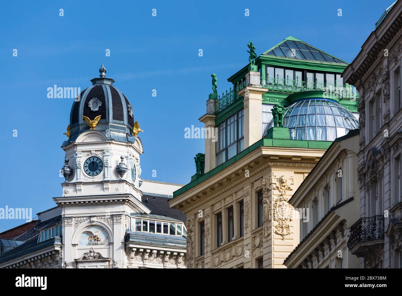 View of some of old buildings at the shopping street Graben with blue sky in Vienna, Austria. Stock Photo